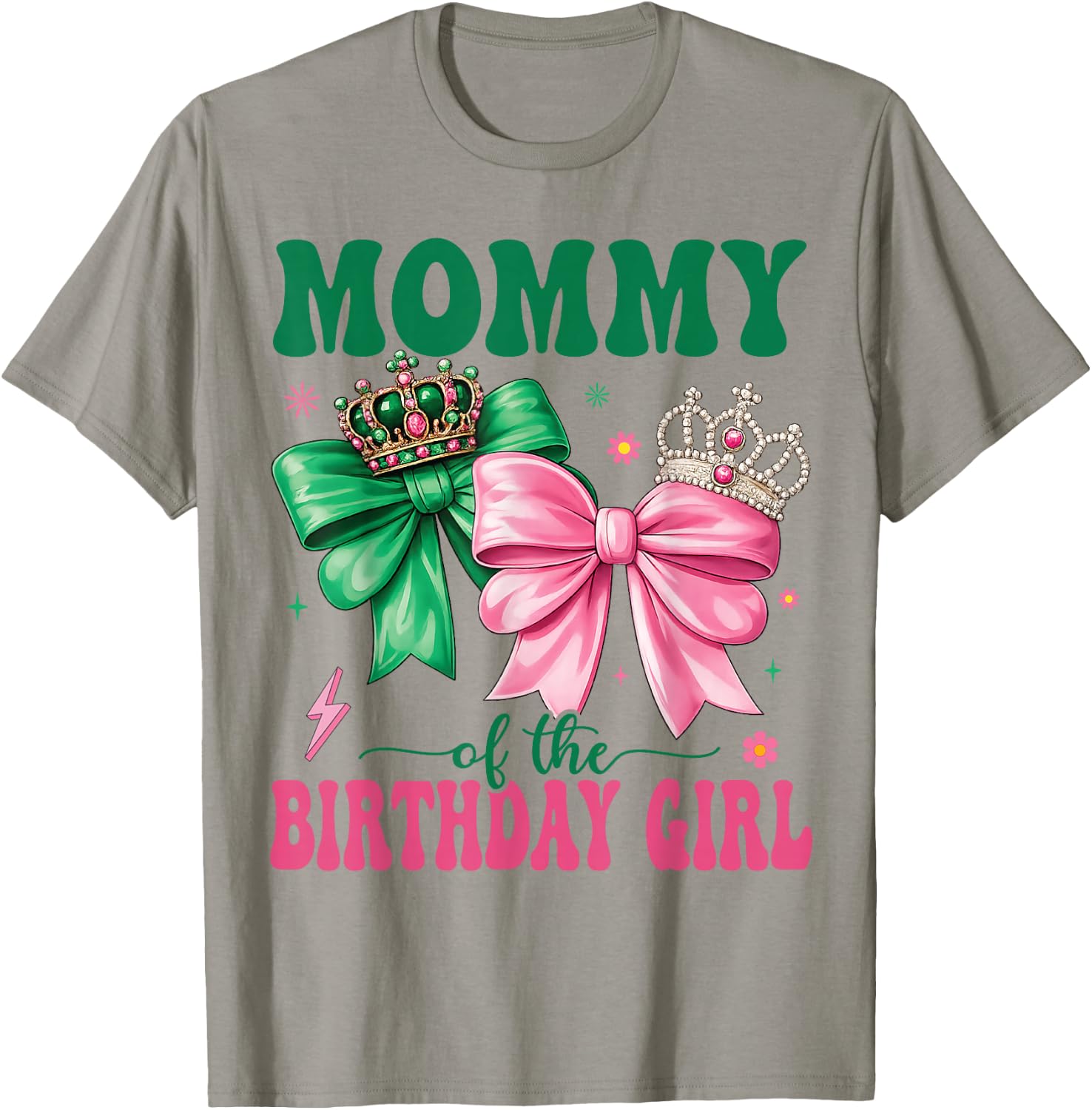 Mommy of The Birthday Girl Family Pink Coquette Bow T-Shirt - T-Shirt | Sand