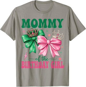 Mommy of The Birthday Girl Family Pink Coquette Bow T-Shirt - T-Shirt | Sand