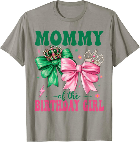 Mommy of The Birthday Girl Family Pink Coquette Bow T-Shirt - T-Shirt | Sand