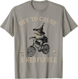 Sarcasm Frog Riding Bicycle Humor Off To Cause A Kerfuffle T-Shirt - T-Shirt | Sand
