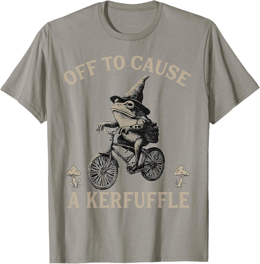 Sarcasm Frog Riding Bicycle Humor Off To Cause A Kerfuffle T-Shirt - T-Shirt | Sand