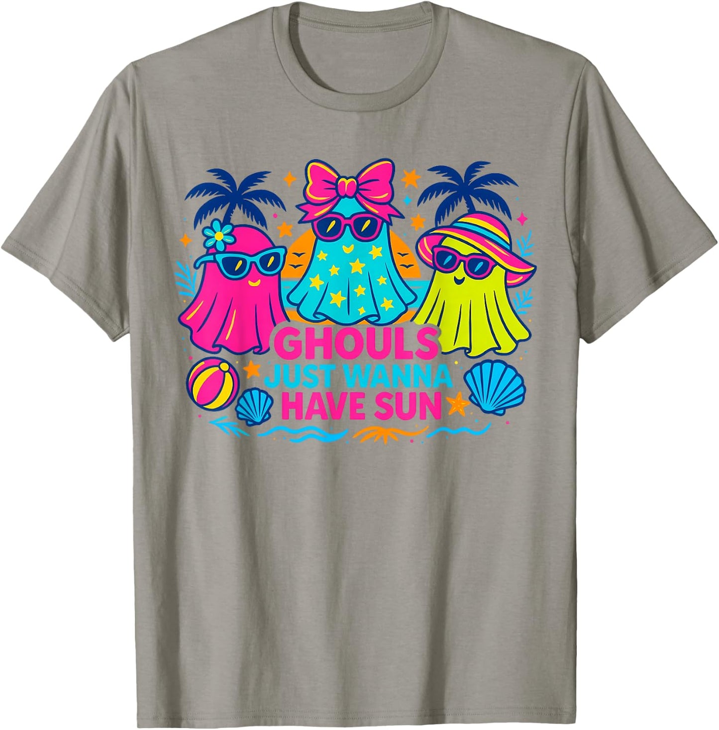 Retro Ghouls Just Wanna Have Sun Halloween Summer Beach Trip T-Shirt - T-Shirt | Sand