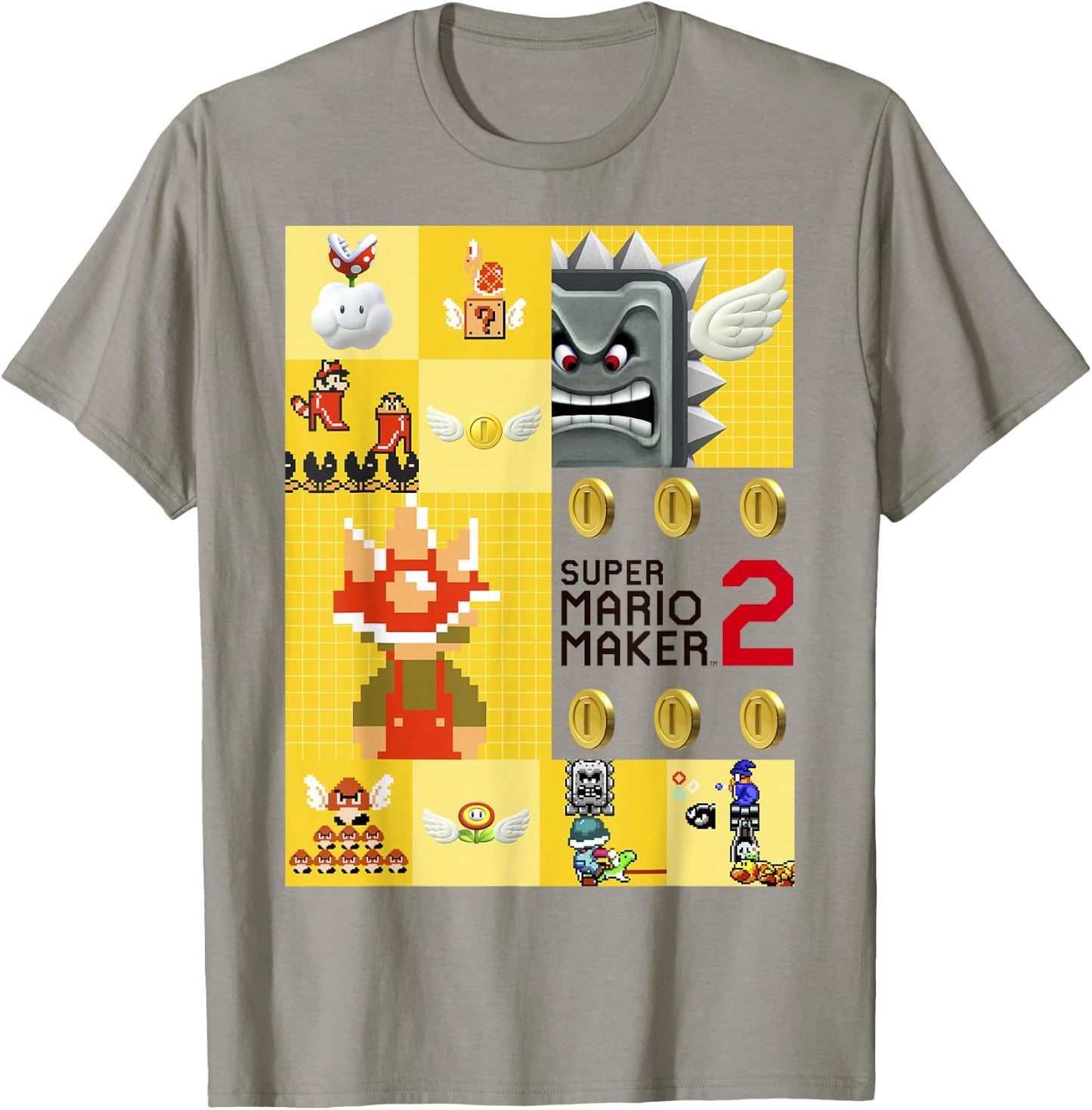 Super Mario Maker 2 Character Gameplay Panel Logo T-Shirt - T-Shirt | Sand
