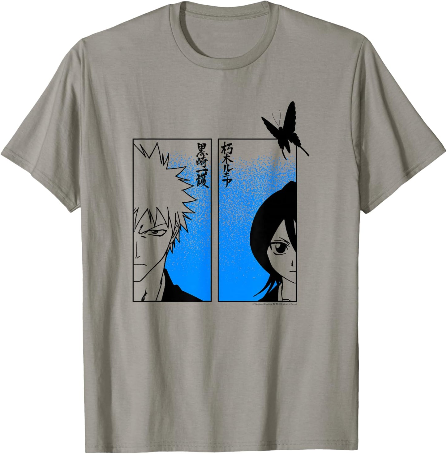 Bleach Ichigo & Rukia Half Faces with Jigokucho Anime T-Shirt - T-Shirt | Sand