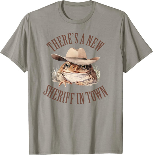 There's a New Sheriff in Town | Cottagecore Toad Frog Cowboy T-Shirt - T-Shirt | Sand