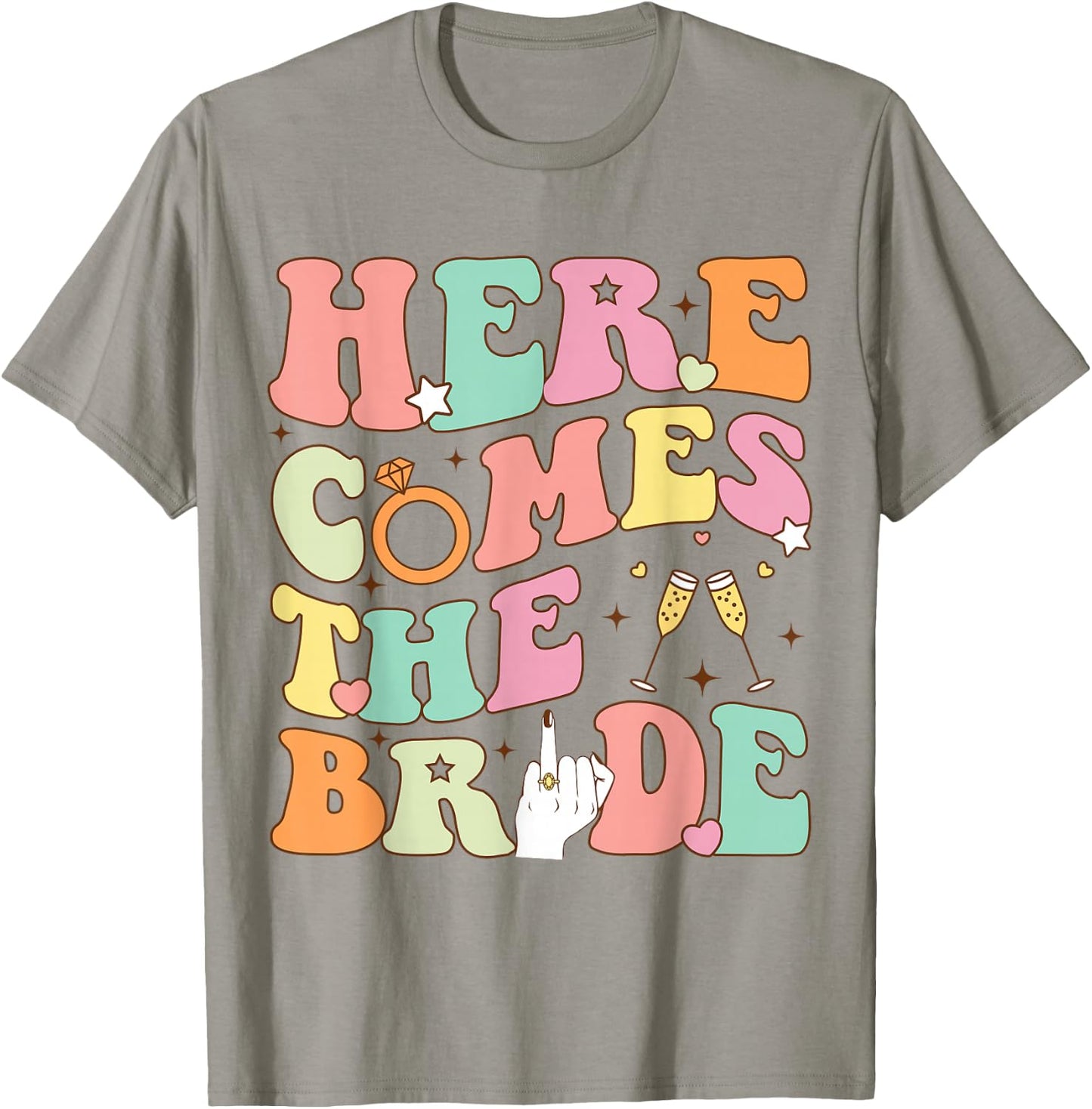 Here Come The Bride Retro Groovy Bachelorette Party Bridal T-Shirt - T-Shirt | Sand