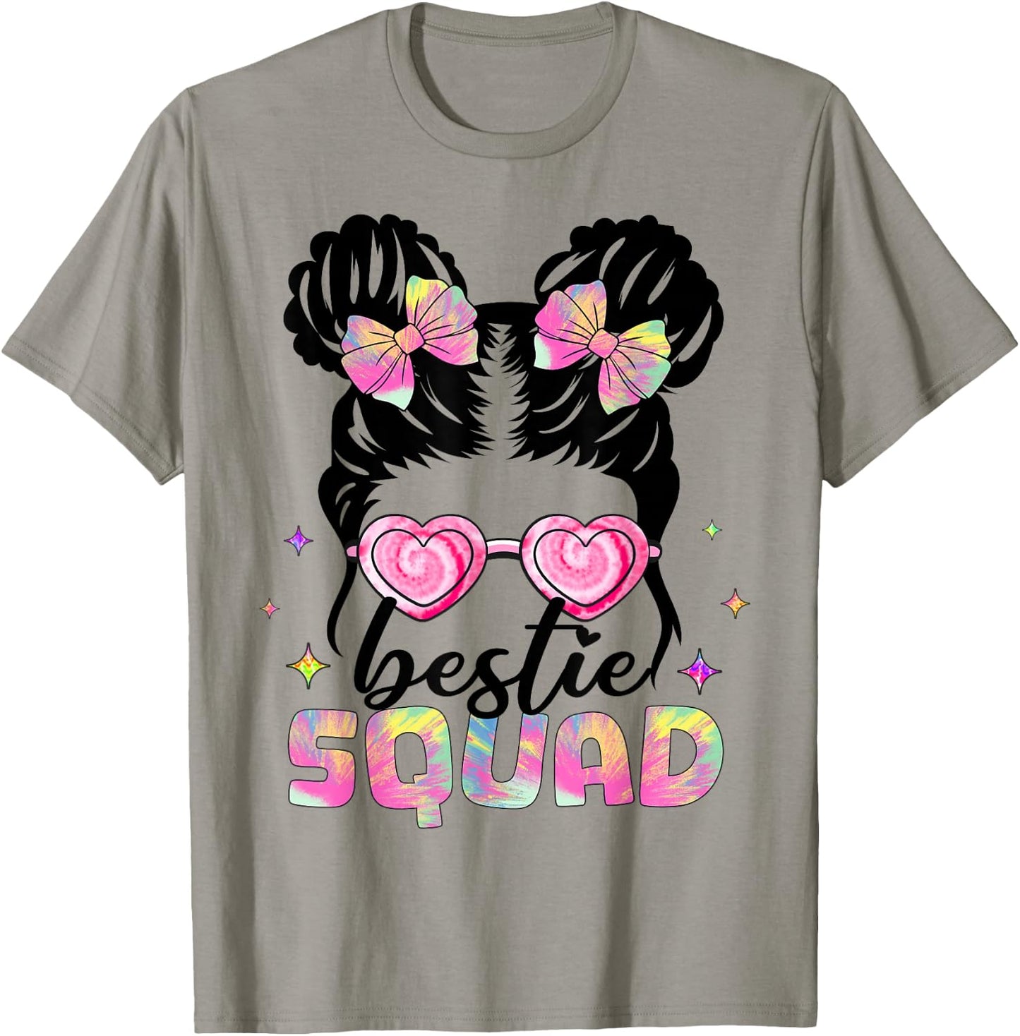 Bestie Squad Girls Kids Teens Messy Bun Best Friends Tie Dye T-Shirt - T-Shirt | Sand