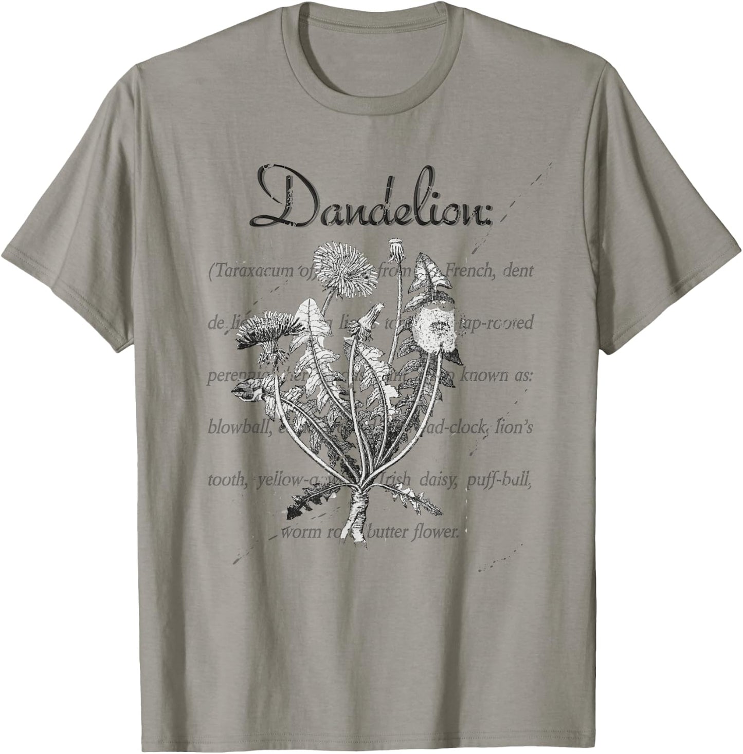 Dandelion Vintage Botanical Illustration with Definition T-Shirt - T-Shirt | Sand