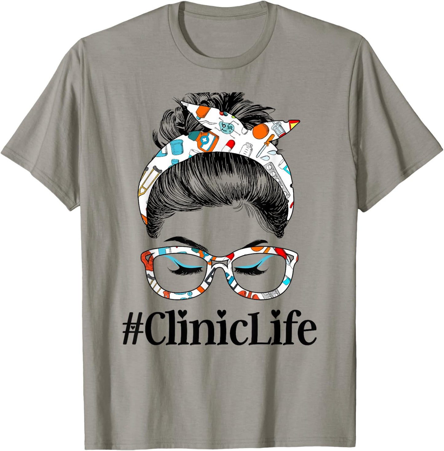 Clinic Life Messy Hair Woman Bun Healthcare worker T-Shirt - T-Shirt | Sand