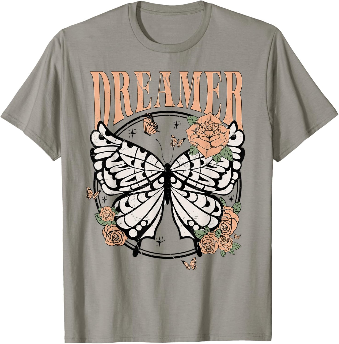 Vintage Retro Dreamer Butterfly 80's 90's Style Lover Gift T-Shirt - T-Shirt | Sand