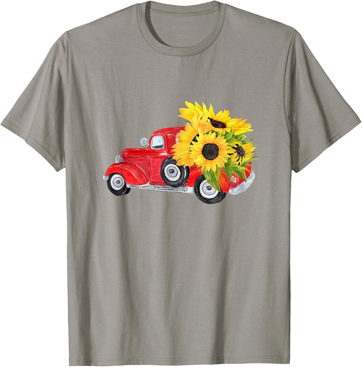 Hello Fall Red Truck With Sunflowers Autumn Season Greeting T-Shirt - T-Shirt | Sand