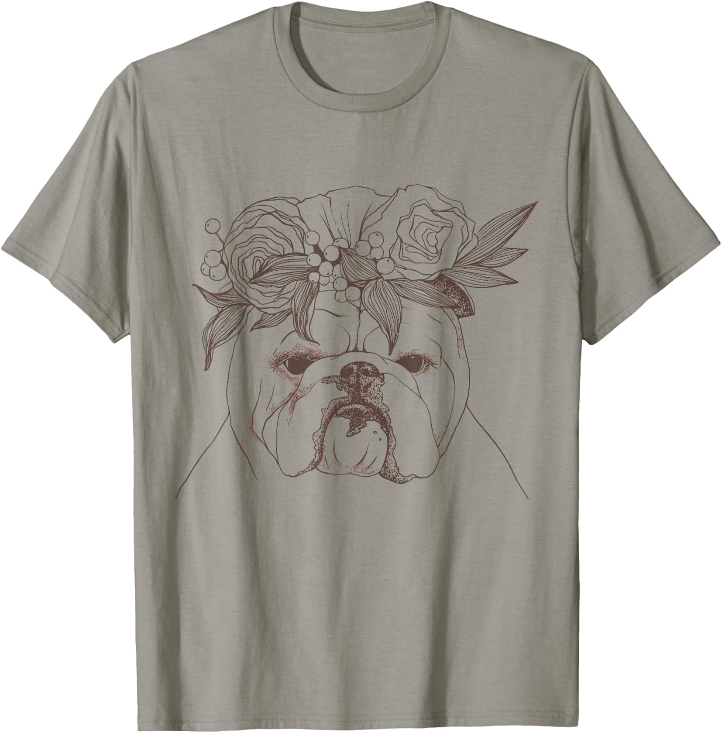 Flower Bouquet English British Bulldog Women Girls Kids T-Shirt - T-Shirt | Sand