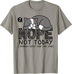 Nope not Today Sleeping Cat Novelty Graphic Procrastinator T-Shirt - T-Shirt | Sand
