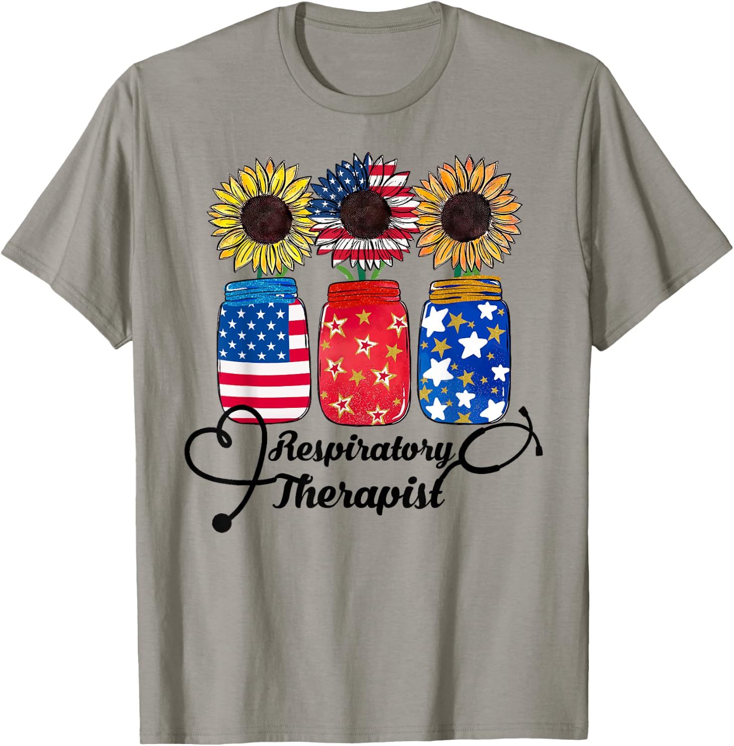 Patriotic USA Respiratory Therapist 4th Of July Sunflower T-Shirt - T-Shirt | Sand
