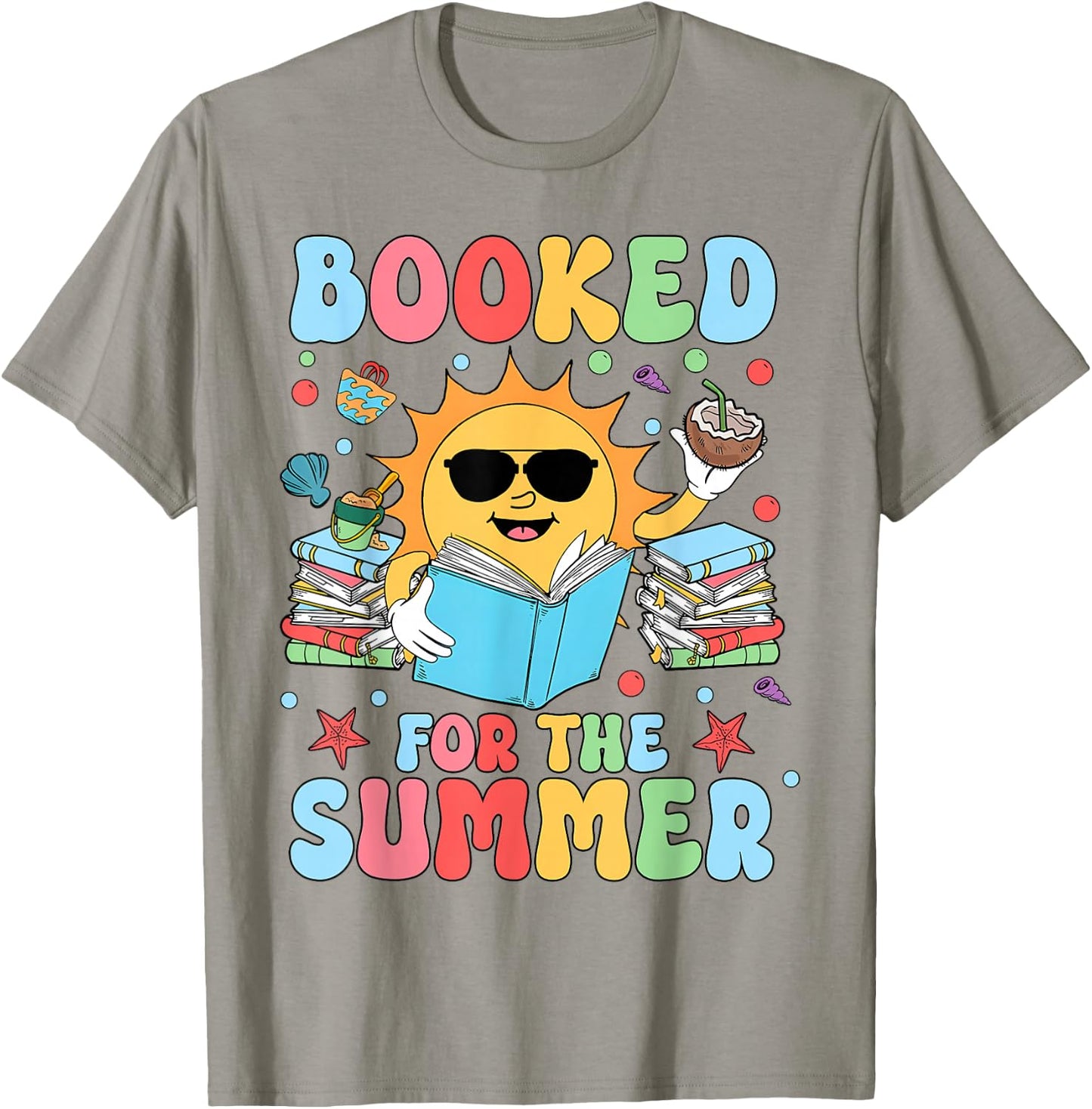 Groovy Booked For The Summer Sun Bookish Reading Librarian T-Shirt - T-Shirt | Sand