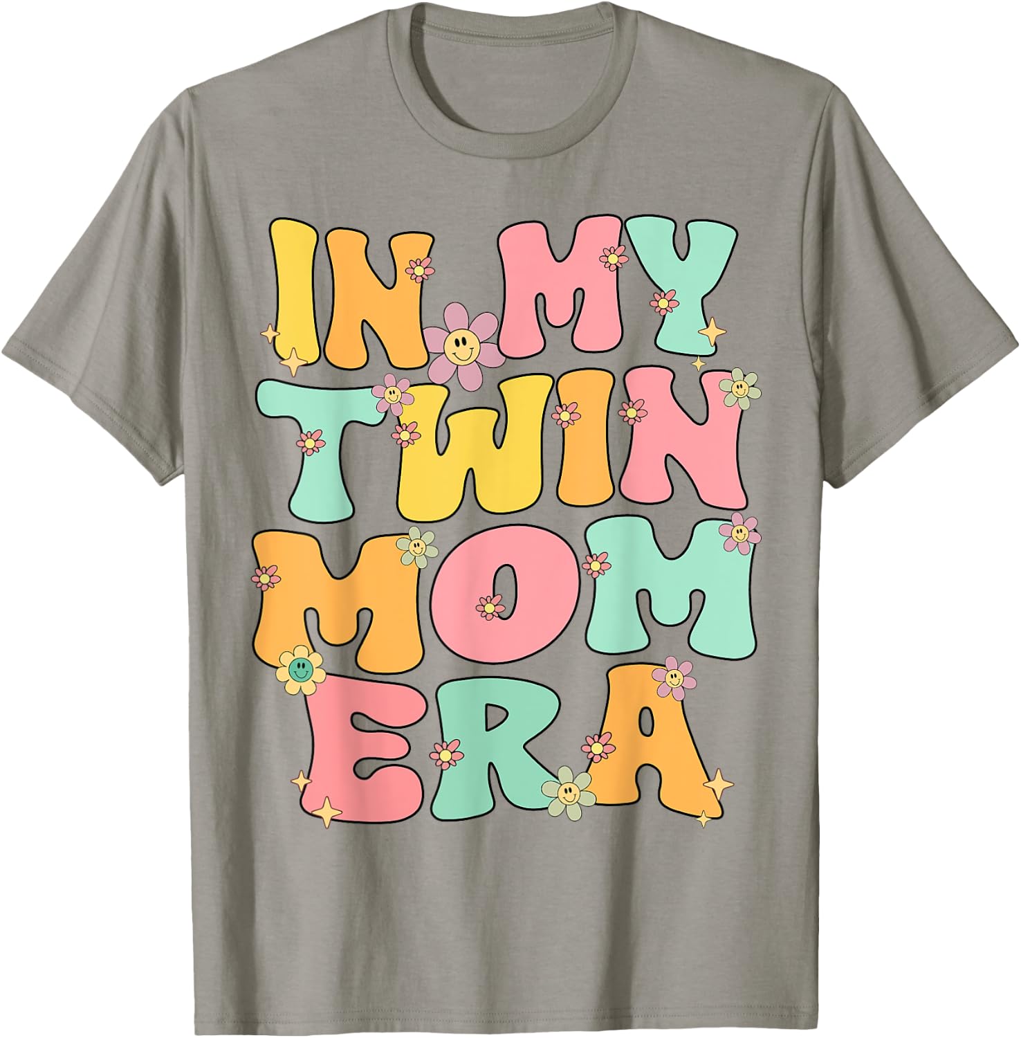 In My Twin Mom Era Twin Mama Reto Groovy Twin Mom New Mom T-Shirt - T-Shirt | Sand