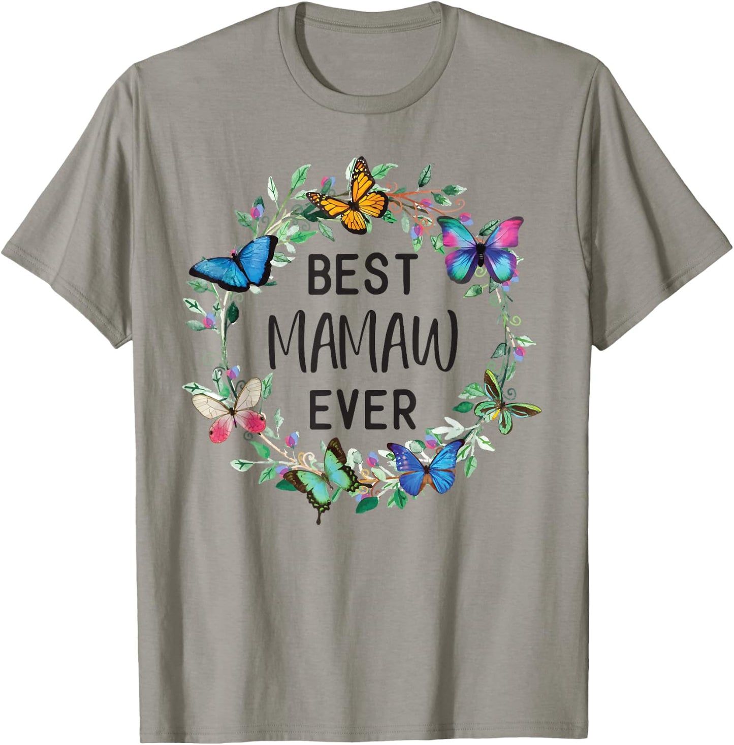 Best Mamaw Ever Butterfly Floral Personalized Name T-Shirt - T-Shirt | Sand