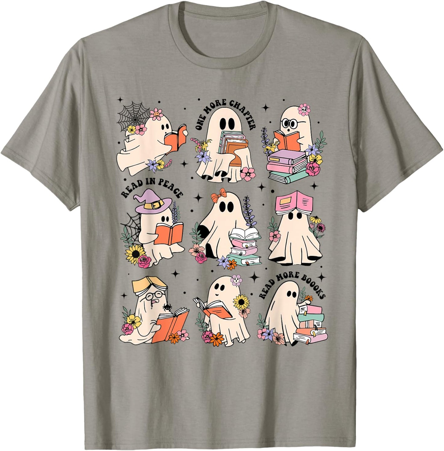 Teacher Halloween Ghost Book Reading Librarian Teacher Ghost T-Shirt - T-Shirt | Sand