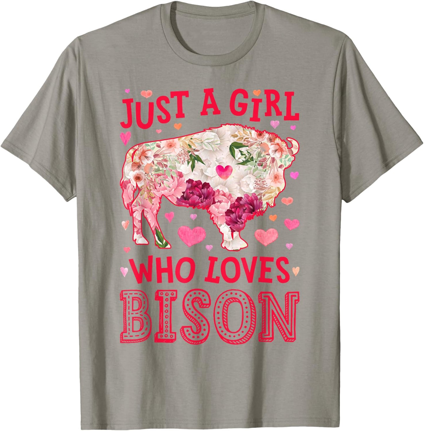 Bison Just A Girl Who Loves Buffalo Flower Women Cute Floral T-Shirt - T-Shirt | Sand