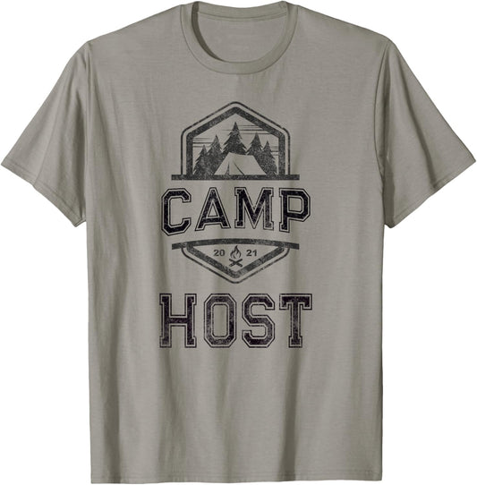 Vintage CAMP HOST Campground Staff Campsite Team Counselor T-Shirt - T-Shirt | Sand