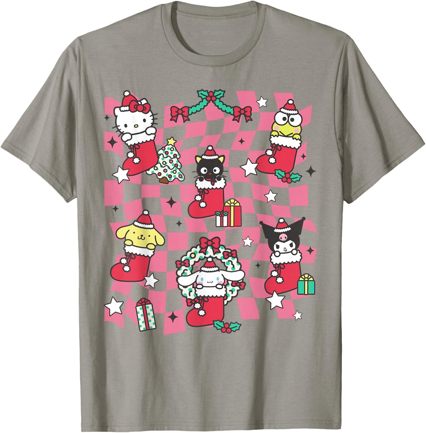 Hello Kitty and Friends Christmas Holiday Stockings Collage T-Shirt - T-Shirt | Sand