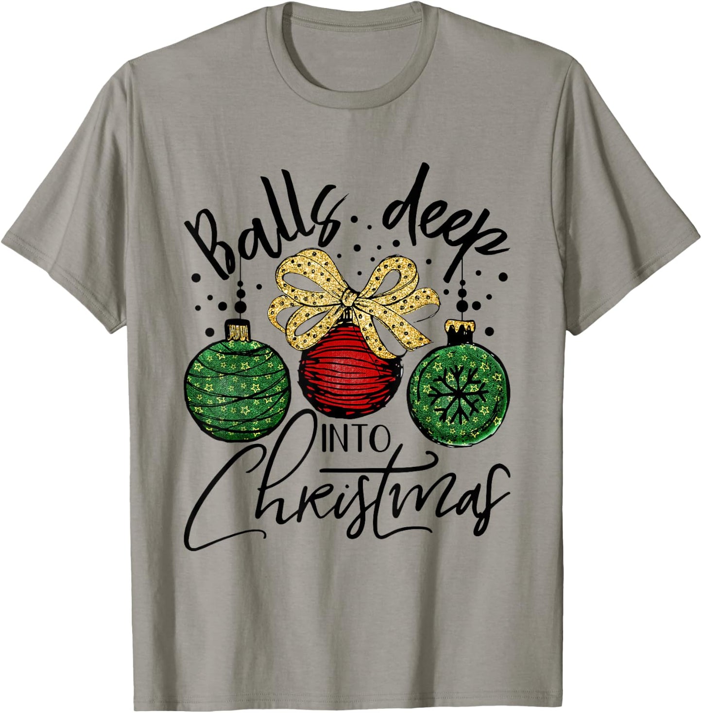 Balls Deep Into Christmas holiday pajamas red green plaid T-Shirt - T-Shirt | Sand