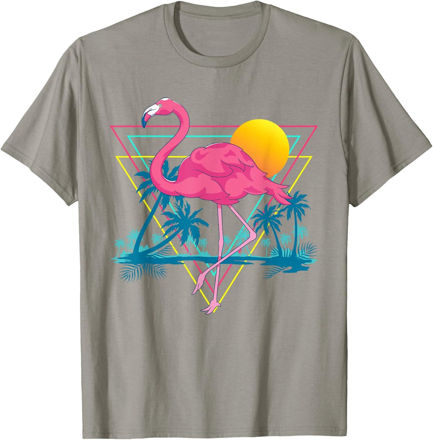 Pink Flamingo Beach Summer Vibes Palm Trees Tropical Summer T-Shirt - T-Shirt | Sand