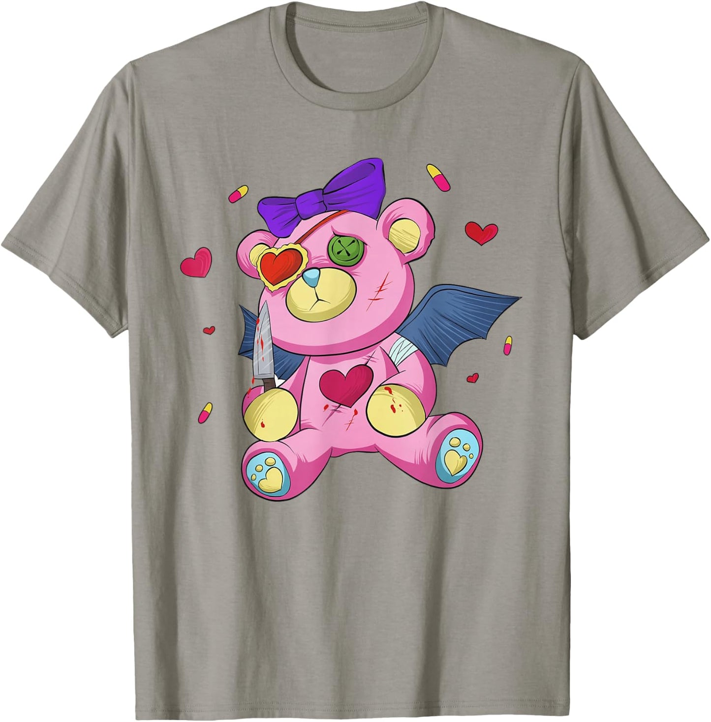 Menhera chan Yami Kawaii Pastel Goth Harajuku Teddy Bear T-Shirt - T-Shirt | Sand
