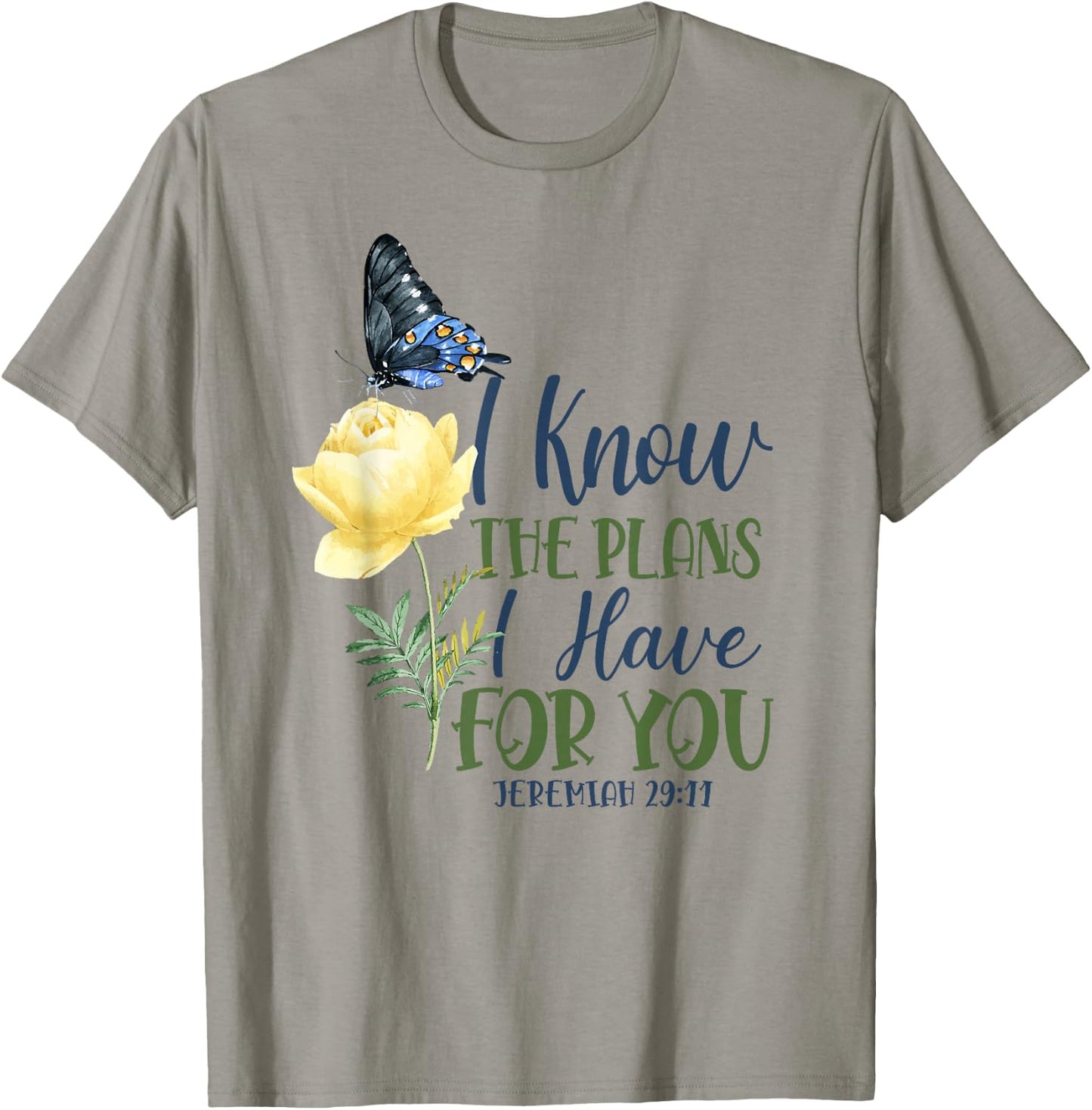 Christian Bible Verse Butterfly Rose Flower Jeremiah 29:11 T-Shirt - T-Shirt | Sand