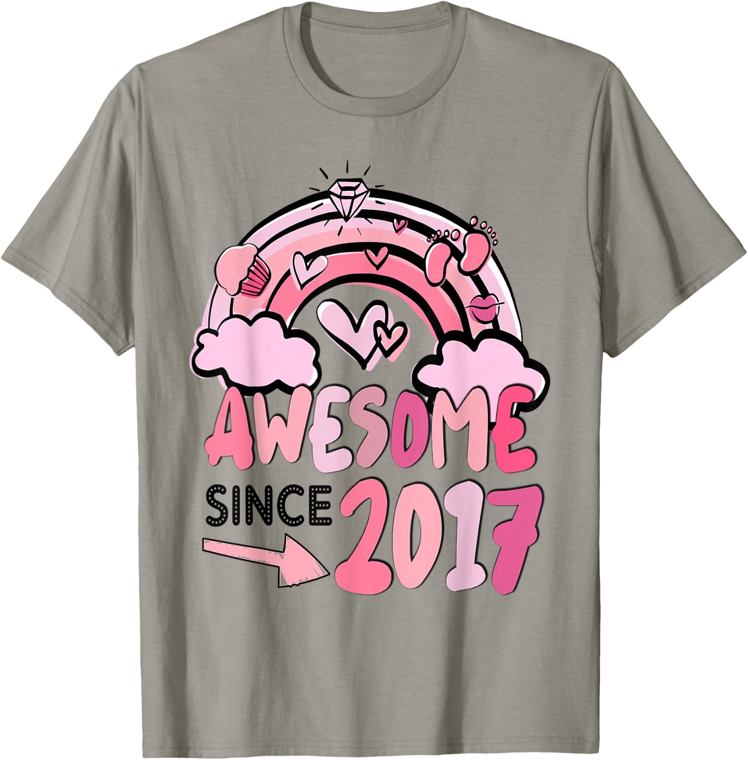 Cute Pink Rainbow Awesome Since 2017 Girl's Birthday T-Shirt - T-Shirt | Sand