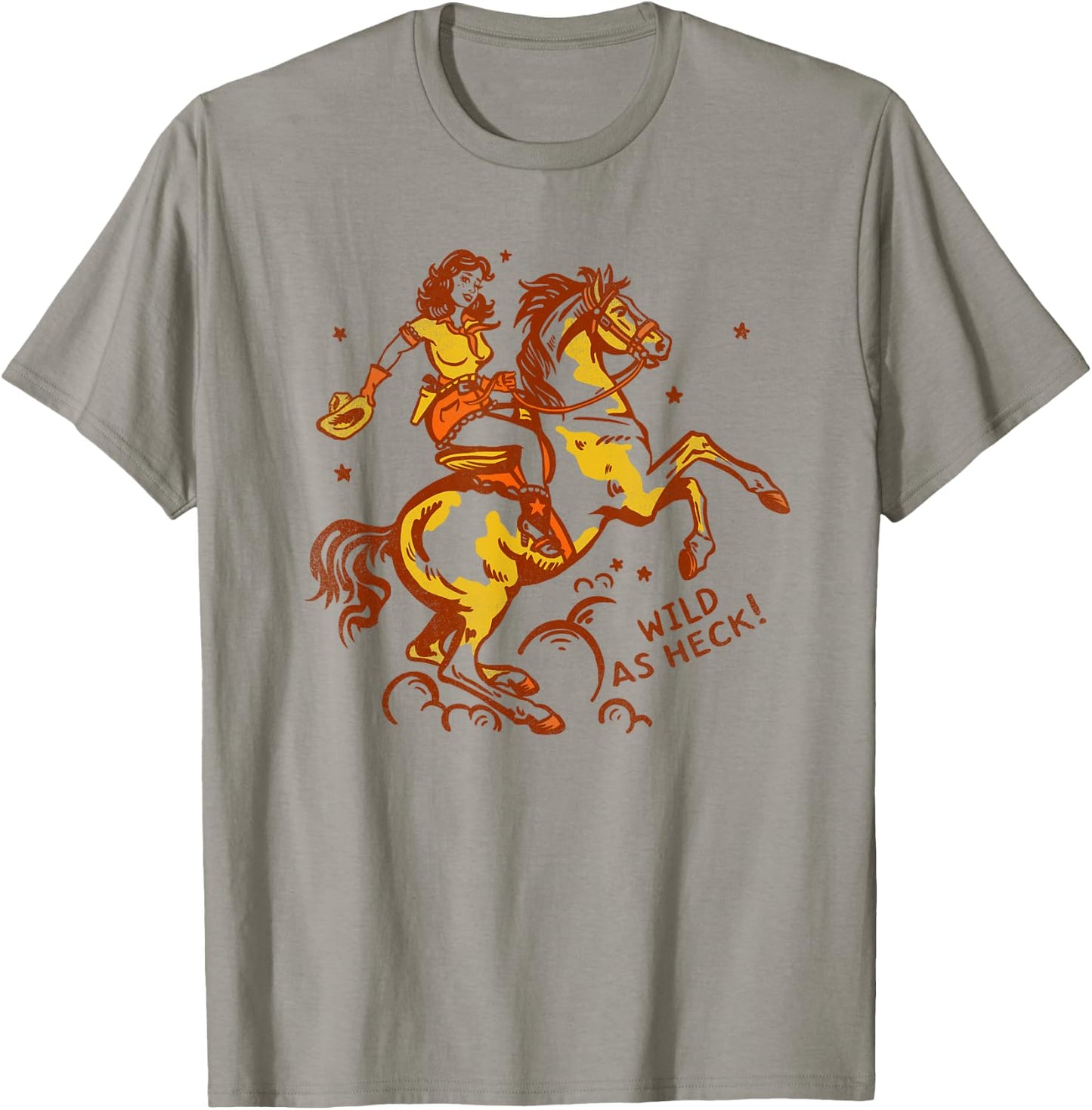 "Wild As Heck" Cute & Fun Retro Cowgirl Pinup Riding A Horse T-Shirt - T-Shirt | Sand