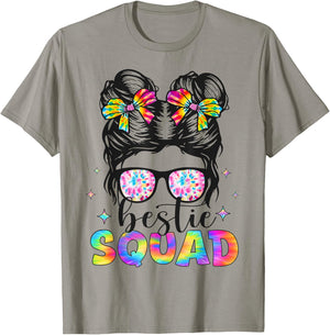 Bestie Squad Messy Bun Tie Dye Best Friends Girls Kids Teens T-Shirt - T-Shirt | Sand