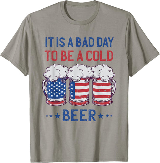 American Flag Beer Glass It's a Bad Day to Be a Cold Beer T-Shirt - T-Shirt | Sand