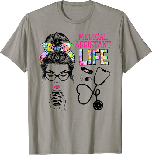 Medical Assistant Stethoscope Tie Dye Messy Bun Nurses Week