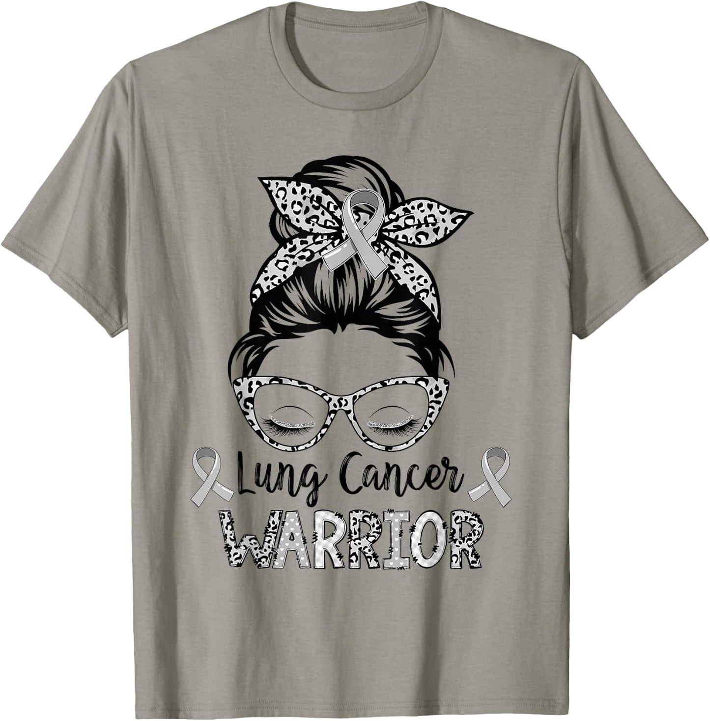 Lung Cancer Warrior Messy Bun Lung Warrior T-Shirt - T-Shirt | Sand