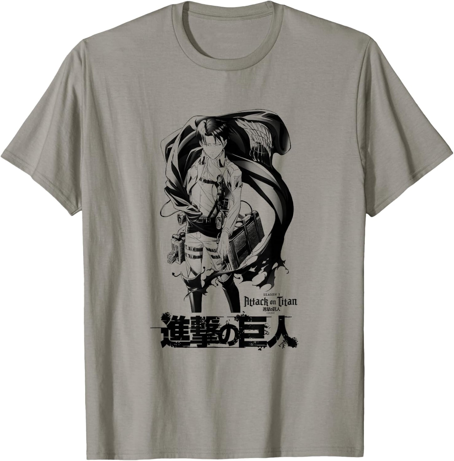 Attack on Titan Season 3 Levi with Cloak Black Outline Anime T-Shirt - T-Shirt | Sand