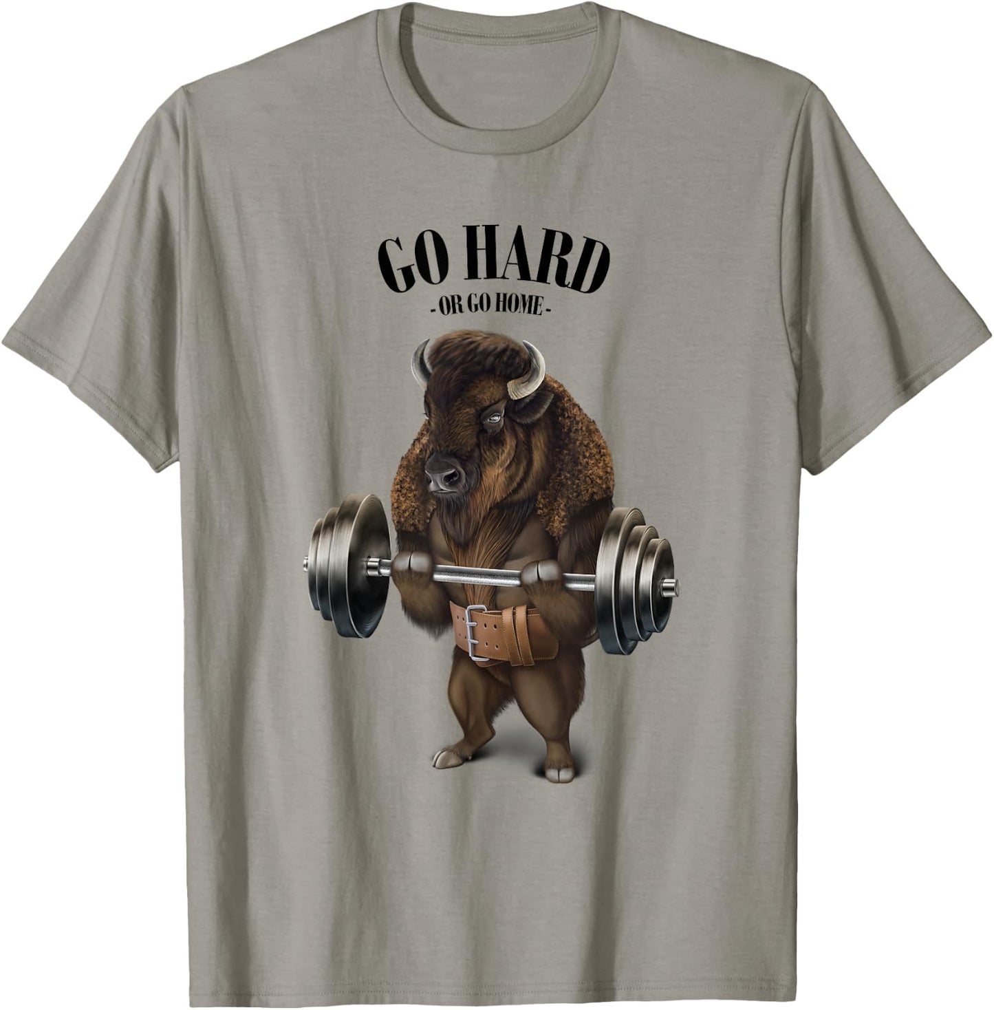 Bison Buffalo Bull Weightlifting in Fitness Gym T-Shirt - T-Shirt | Sand