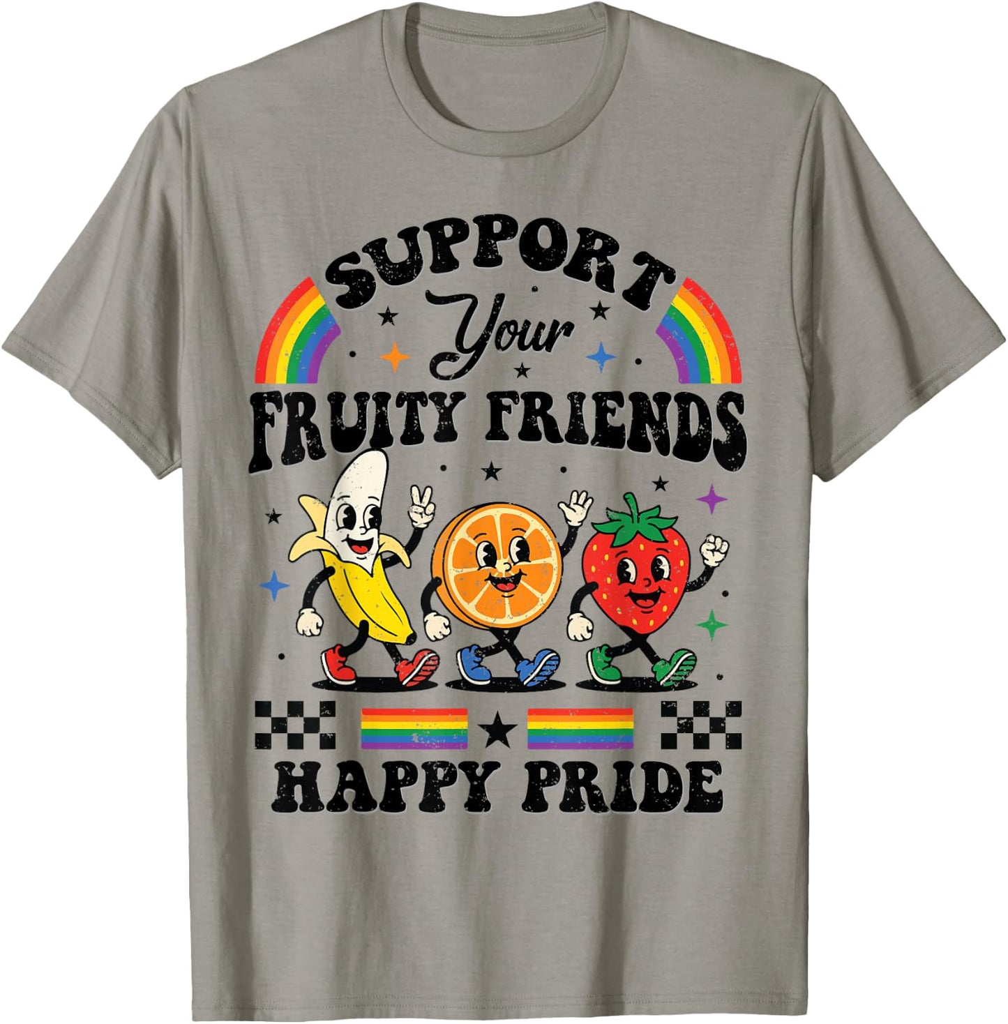 Funny Support Your Fruity Friends Gay LGBTQ Ally Pride Month T-Shirt - T-Shirt | Sand