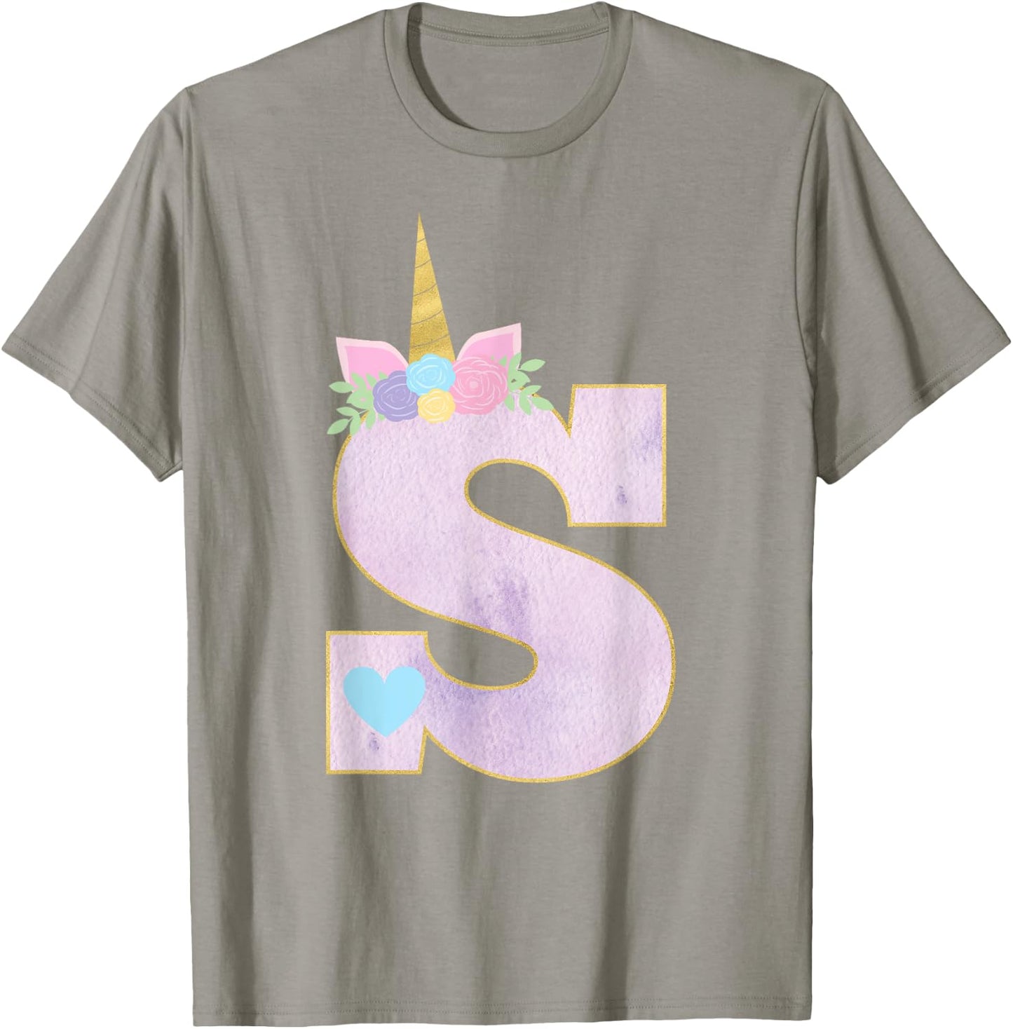 Girls Unicorn with Letter S Initial Monogram for Birthday T-Shirt - T-Shirt | Sand