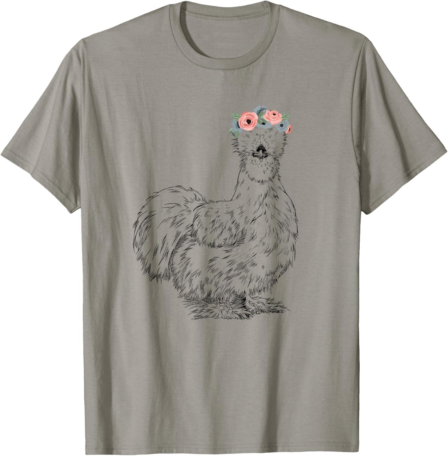 Silkie Chicken with Floral Headband Farm Animal T-Shirt - T-Shirt | Sand