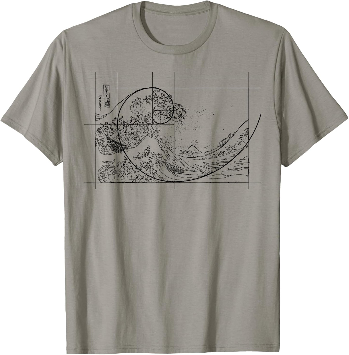 Hokusai Meets Fibonacci, Golden Ratio, Black Line T-Shirt - T-Shirt | Sand