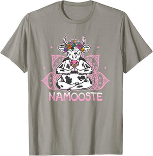 Namooste Meditating Cow Yoga Meditation Namaste T-Shirt - T-Shirt | Sand