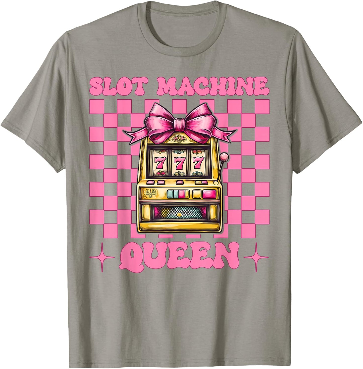 Slot Machine Queen Gambling Casino 777 Girl Mom Coquette Bow T-Shirt - T-Shirt | Sand