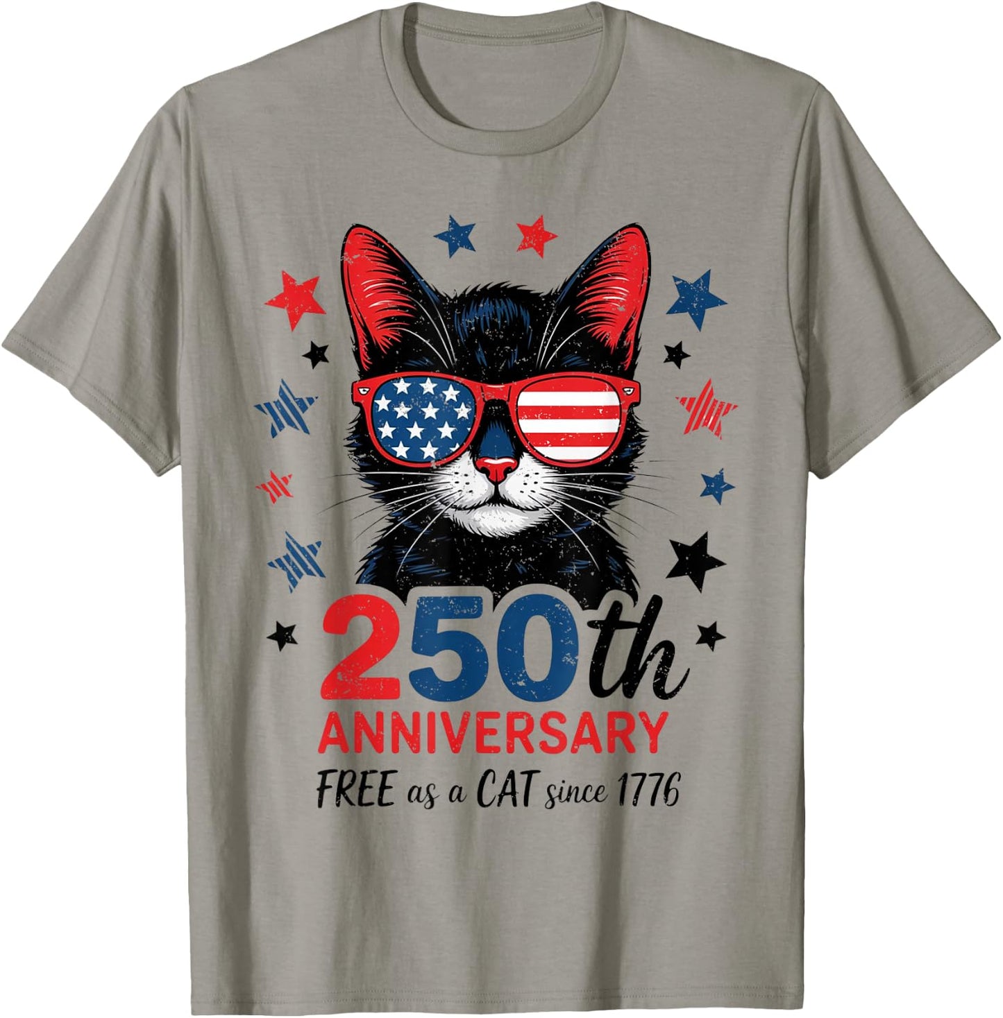250th Anniversary America USA Flag Sunglasses Cat 250 Years T-Shirt - T-Shirt | Sand
