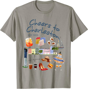 Bachelorette Party Bride Babe Cheers to Charleston Est. 2026 T-Shirt - T-Shirt | Sand