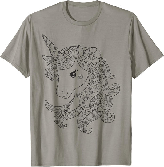 Cute unicorn to paint and color in for children T-Shirt - T-Shirt | Sand