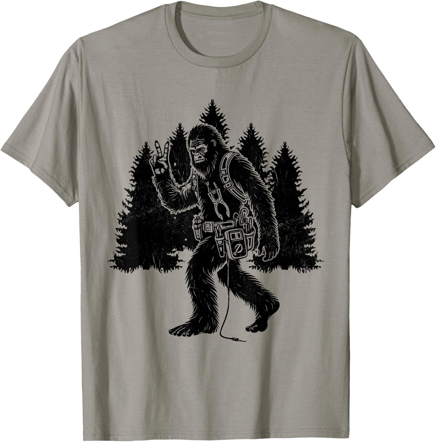 Funny Retro Bigfoot Lineman Electrician Sasquatch Lineworker T-Shirt - T-Shirt | Sand