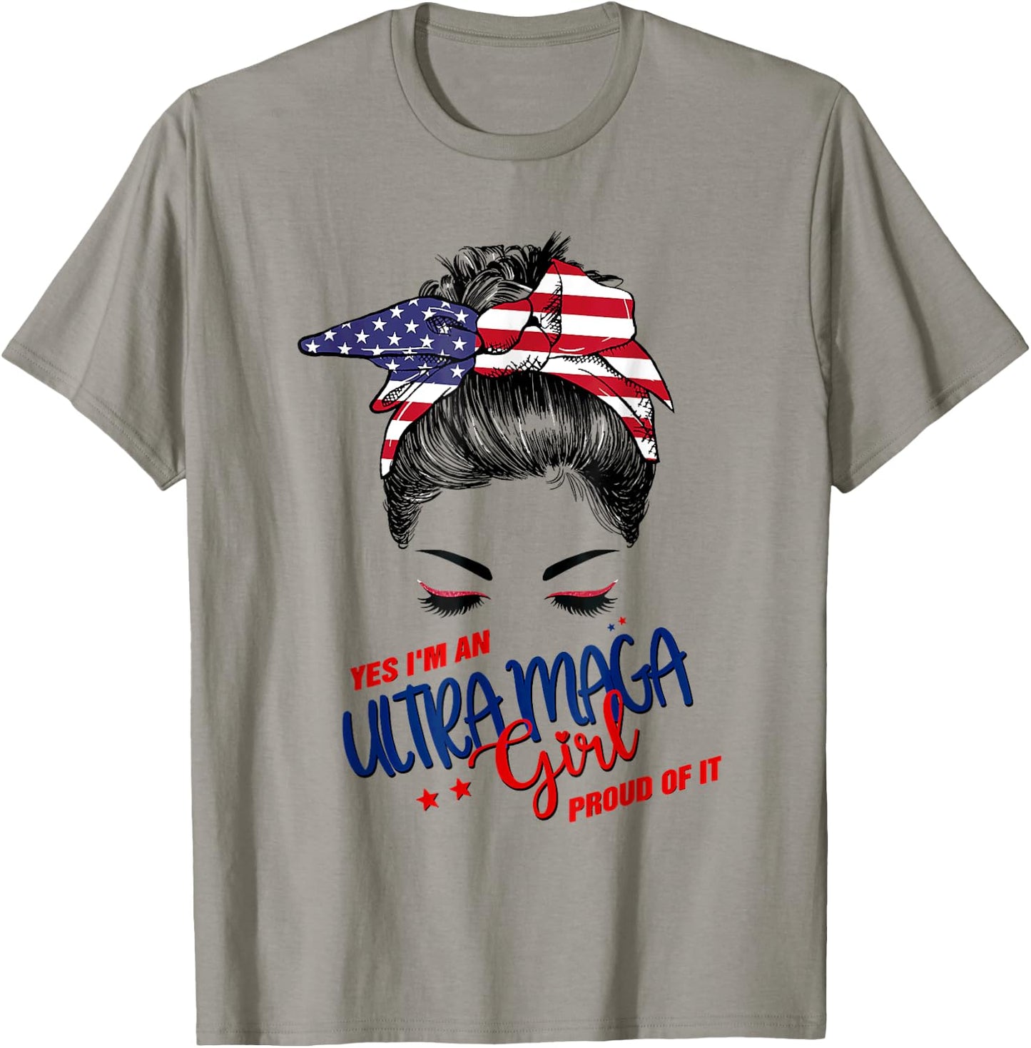 Yes I'm An Ultra Maga Girl Proud Of It Bunny Hair US Flag T-Shirt - T-Shirt | Sand