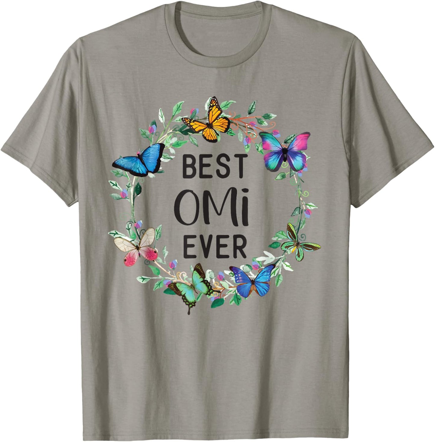 Best Omi Ever Butterfly Floral Personalized Name T-Shirt - T-Shirt | Sand