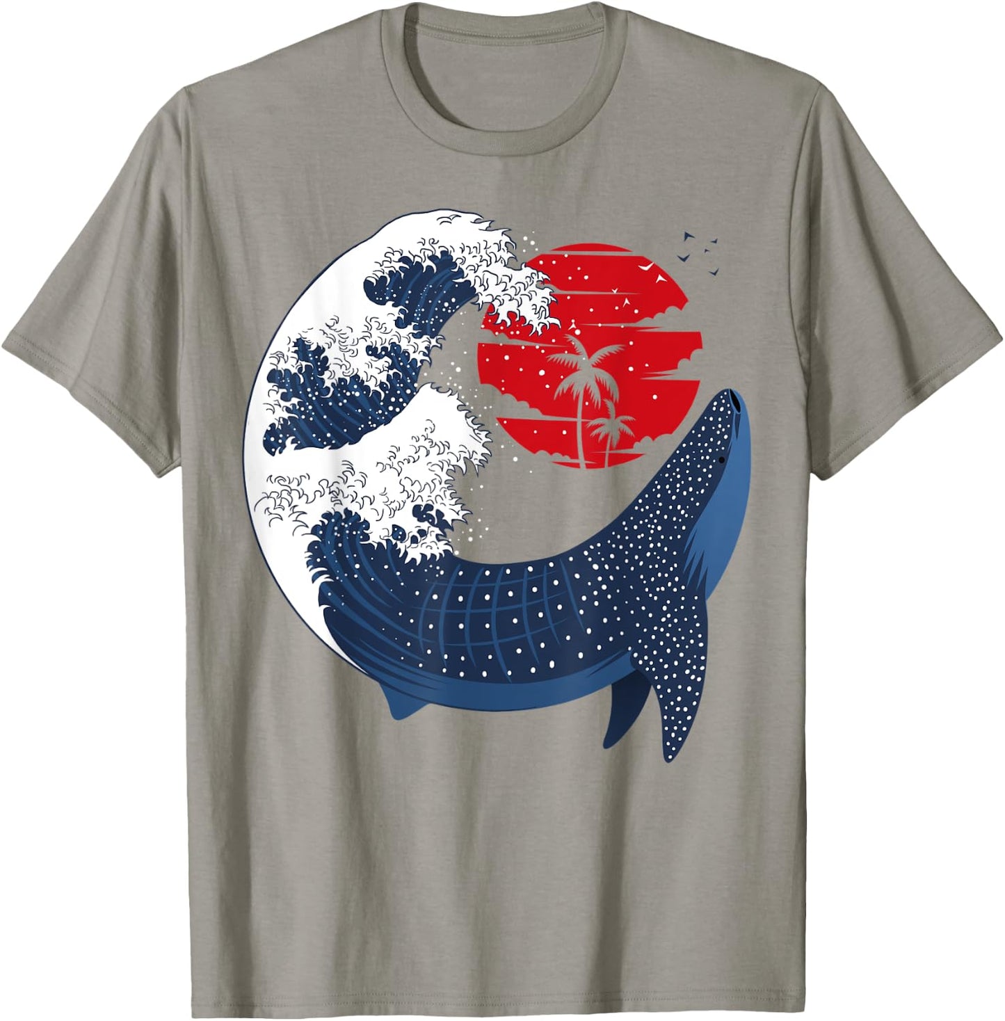 Large Shark Whale Japanese Wave T-Shirt - T-Shirt | Sand